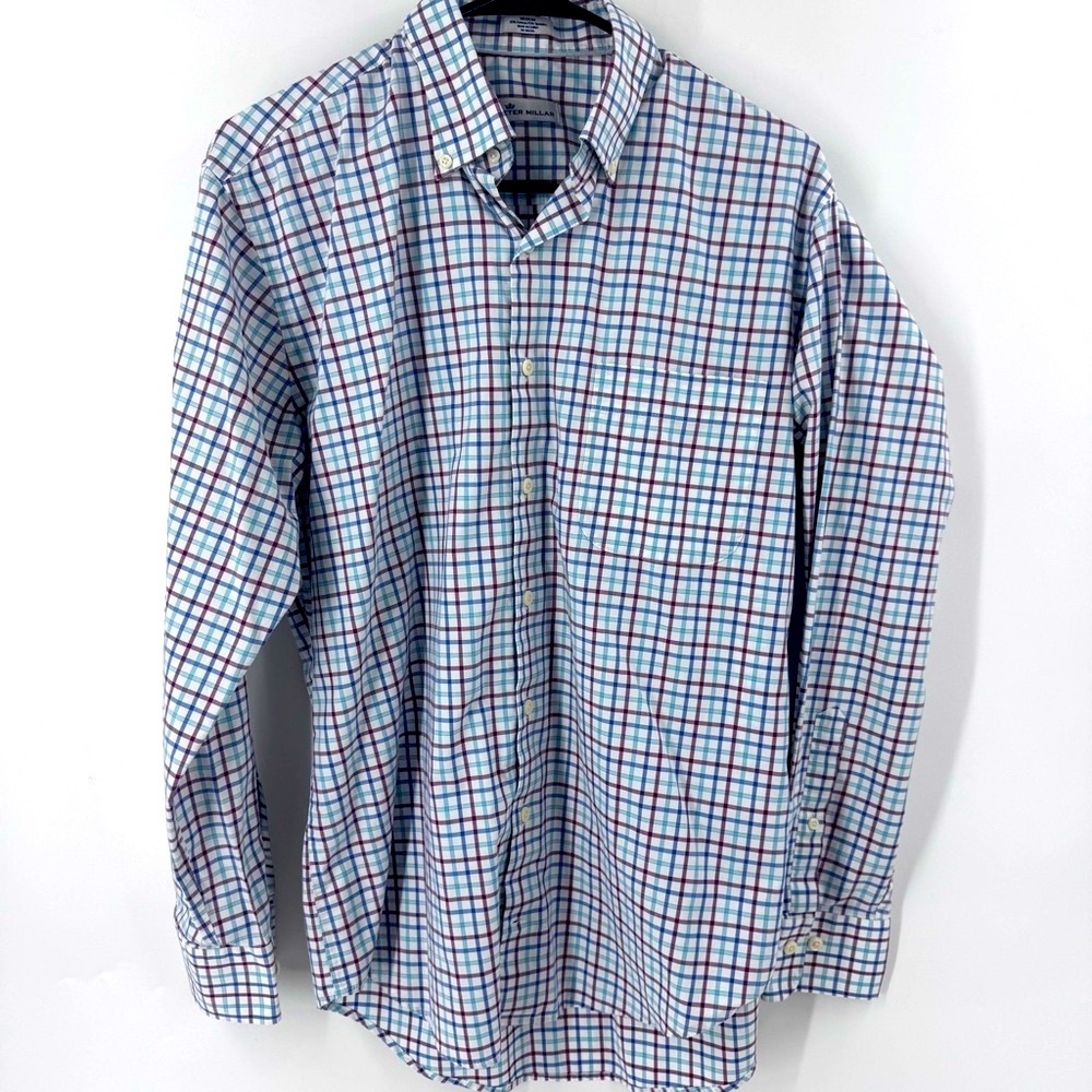 Peter Millar Blue and Red Casual Button Down Shirt‎